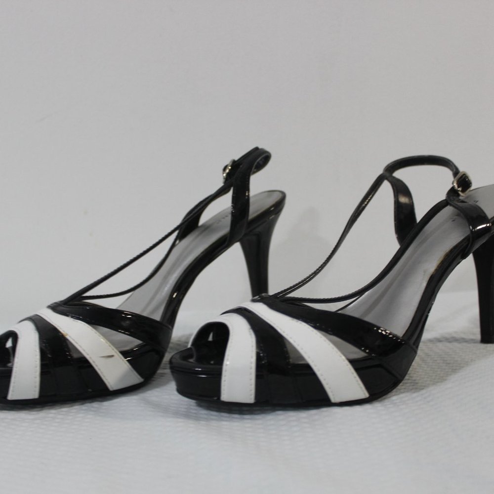 π€ Fioni Black White Patent Stiletto Heels Size 7 - Picture 4 of 11